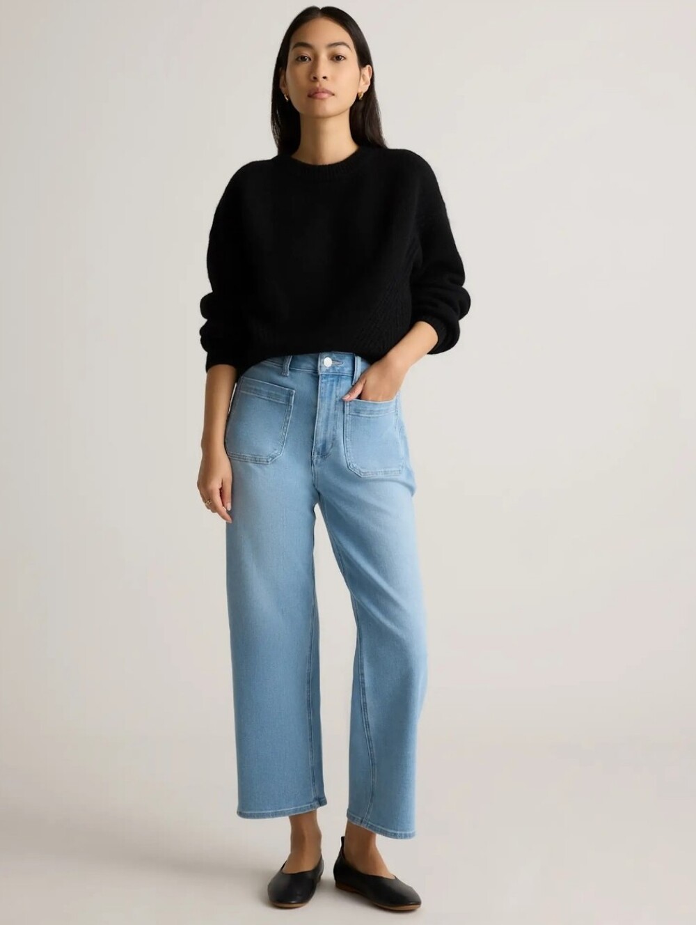 Quince Bella Stretch Patch Pocket Wide Leg Jeans Size 31